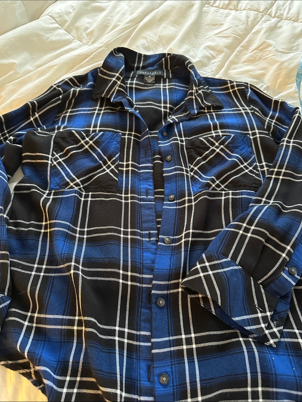 Sanctuary Black and Blue Plaid Button-Down Shirt